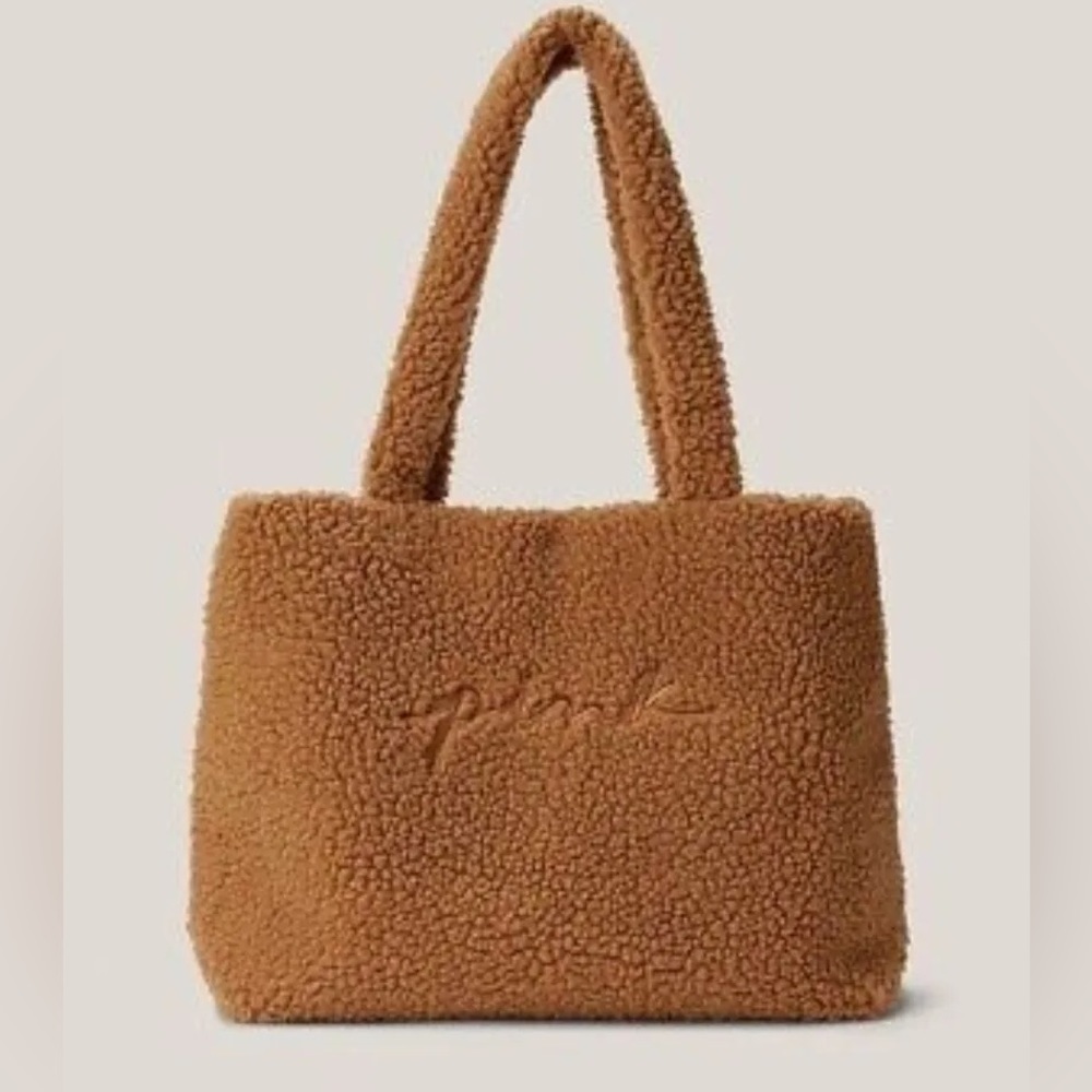 Victoria's Secret PINK warm Tan Cozy-Plush Sherpa Tote Bag Weekender NWT